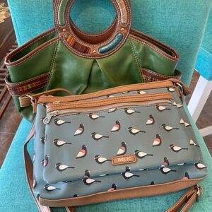 Set of 2 Relic Green and Brown Casual Bags with Unique Design